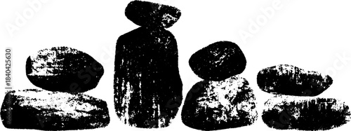 Monochrome grunge stencil illustration of smooth water-worn stones for urban art and design