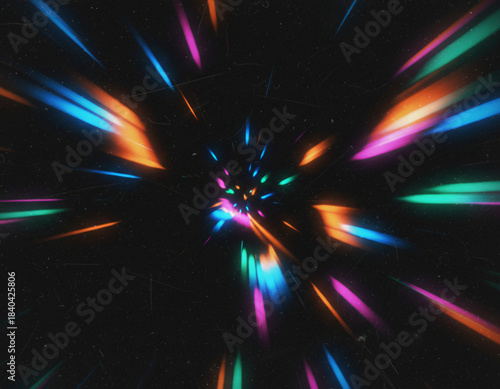 Abstract Neon Light Trails with Motion Blur and Light Leak Effects