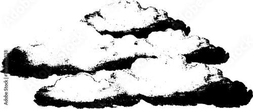 Black and white stencil illustration of soft rounded clouds for design projects