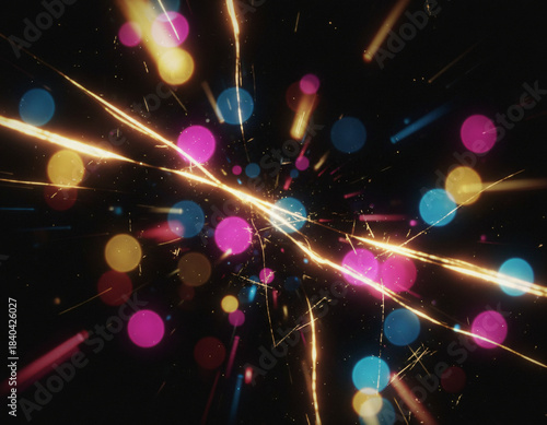 Abstract Neon Light Trails with Motion Blur and Light Leak Effects