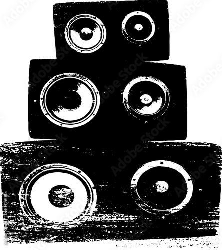 Black and white stencil illustration of stacked speakers for urban art designs