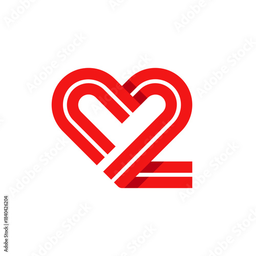 Number 2 heart love creative logo design