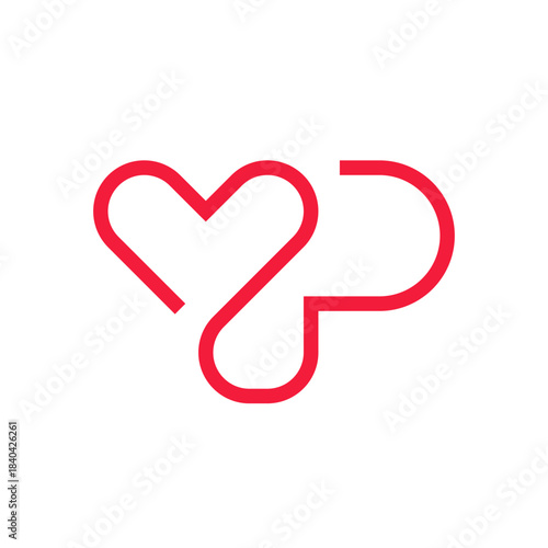 P heart love minimalist logo design