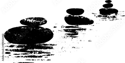 Minimalist black and white stencil illustration of submerged stones for design and decor