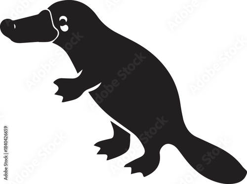Black and White Platypus Mascot Vector with Bold Thick Outline and Simplified Beak