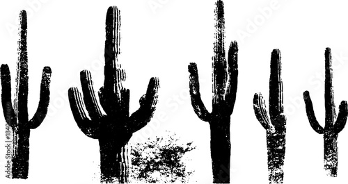 Desert landscape with tall saguaro cactus stencil for urban wall art design