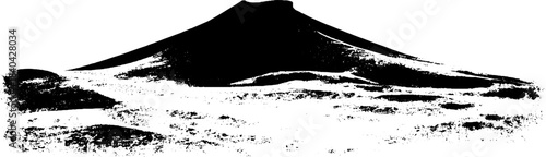 Monochrome mountain landscape stencil illustration featuring gentle curvature
