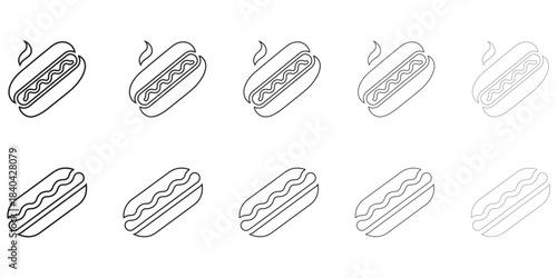 hot dog line icon vector set, hot dog fast food symbol outline icon vector illustration