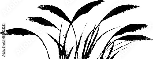 Monochrome stencil illustration of marshland grass silhouettes for nature-themed designs