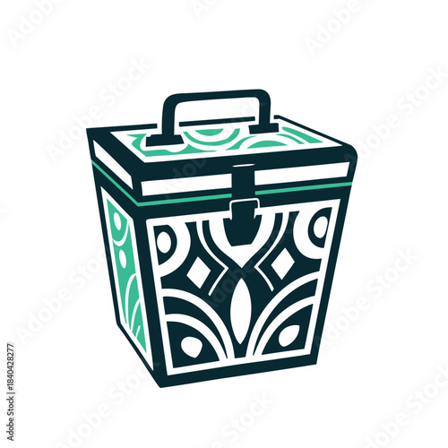 Stylized Decorative Box with Abstract Tribal Geometric Pattern