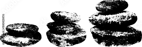 Black and white stencil of moss-covered rock formation for urban art design