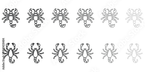 scorpion vector line icon set, scorpion sea animal vector outline icon illustration