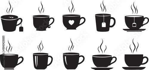 Collection of Ten Hot Beverage Cups whisk illustration