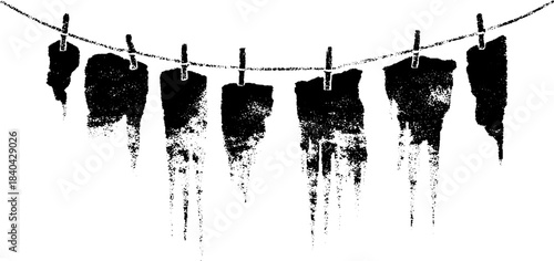 Black and white stencil art of dripping ice curtains for urban design