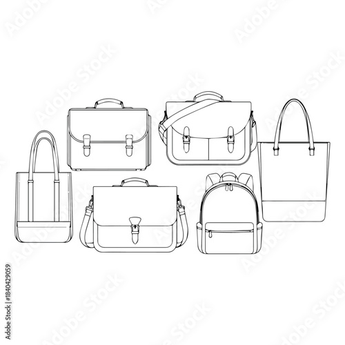 Modern Bag Line Art Vector