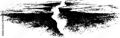 Black and white stencil of cracked river ice for winter design and art projects