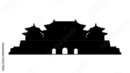 Ancient Gate Silhouette: A bold silhouette of an ancient gate, symbolizing strength and history. This image captures the essence of heritage, offering a glimpse into the past.