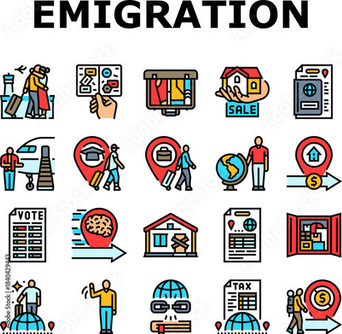 emigration relocation icons set vector