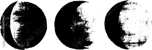 Phases of the moon in black and white stencil illustration for cosmic and celestial art