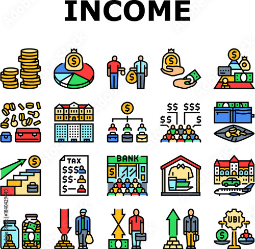 income distribution wealth icons set vector