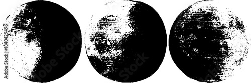 Celestial trio: black and white stencil illustration of aligned moons