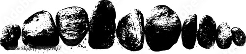 Black and white stencil illustration of tide worn pebbles design for posters or cards