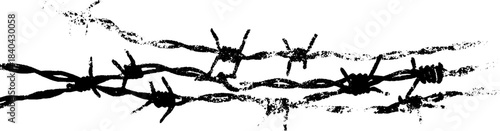 Black and white stencil art of torn chain link fence silhouette