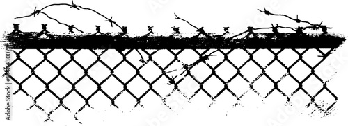 Torn chainlink fence with barbed wire silhouette for urban art designs