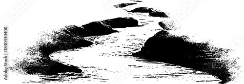 Black and white stencil art of trough-like dune channel for urban design and poster