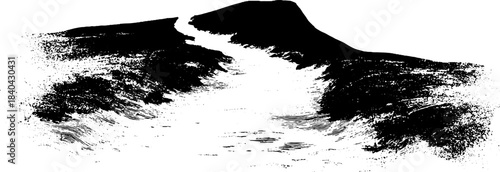 Abstract black and white stencil of desert dune with ink texture for creative design