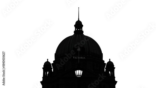 Architectural Silhouette: A dramatic silhouette of a grand building showcases intricate details, emphasizing its imposing presence against a simple backdrop.