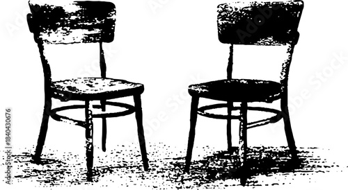 Black and white stencil illustration of two facing chairs for urban art design