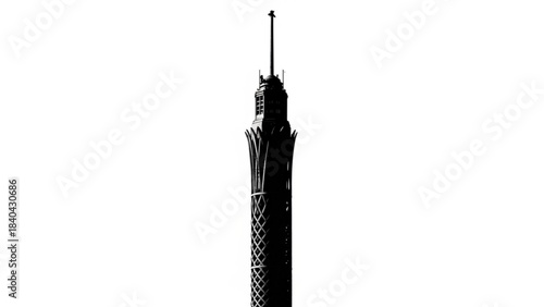 Skyscraper Silhouette: A bold, high-contrast silhouette of a modern skyscraper rises majestically, its intricate architecture reaching towards the sky.