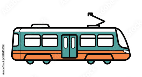 Modern electric tram moving smoothly through urban transit routes quickly