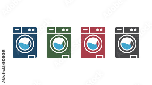 Laundry Washing Machine Icon Set – Color Home Appliance Vector Design