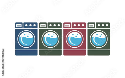 Laundry Washing Machine Icon Set – Color Home Appliance Vector Design