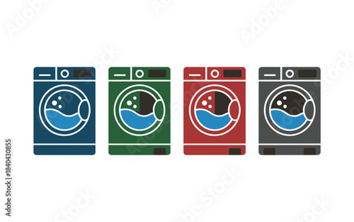 Laundry Washing Machine Icon Set – Color Home Appliance Vector Design