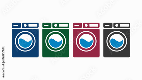 Laundry Washing Machine Icon Set – Color Home Appliance Vector Design