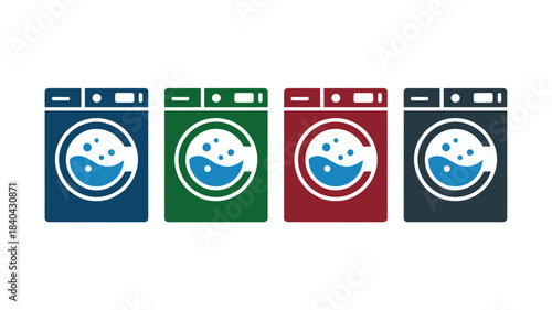 Laundry Washing Machine Icon Set – Color Home Appliance Vector Design
