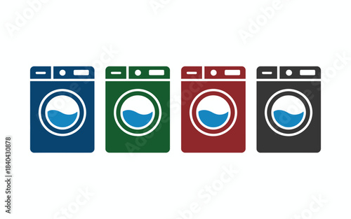 Laundry Washing Machine Icon Set – Color Home Appliance Vector Design