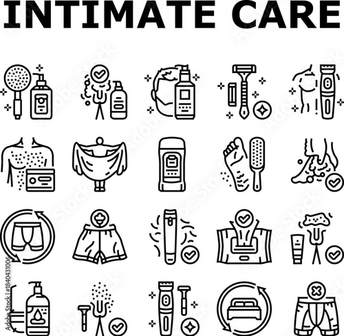 male intimate care hygiene icons set vector