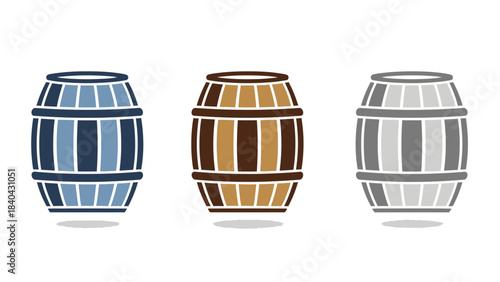 Wooden Barrel Icon Set – Rustic Wine Cask Storage Vector Collection
