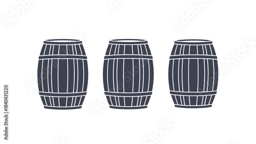 Wooden Barrel Icon Set – Rustic Wine Cask Storage Vector Collection