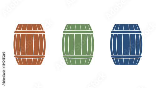 Wooden Barrel Icon Set – Rustic Wine Cask Storage Vector Collection