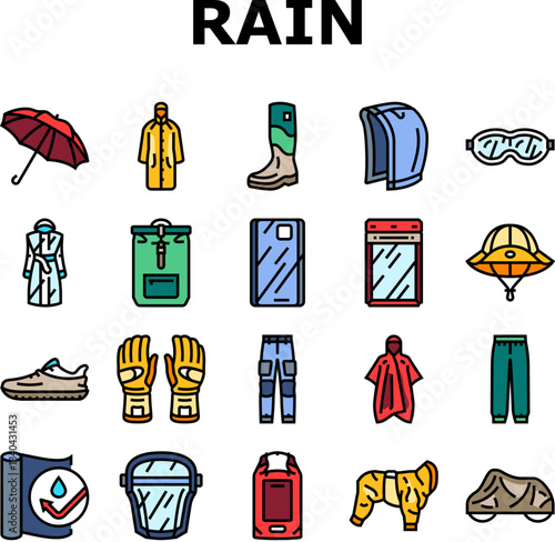 rain protection umbrella icons set vector