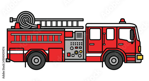 Vibrant red fire truck emergency vehicle ready for action illustration