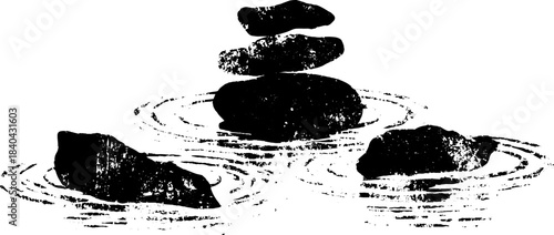Monochrome stencil art of underwater stones for wall decor and design