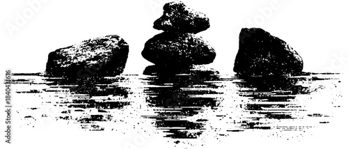 Black and white underwater stones illustration for nature design