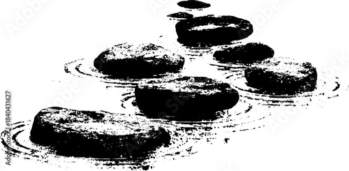 Underwater stones silhouette in monochrome stencil design for art projects