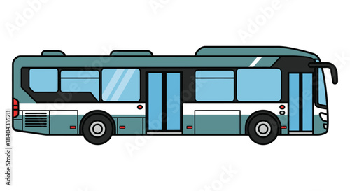 Modern city transit bus ready for passenger pickup in urban environment